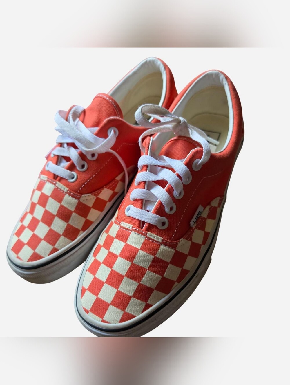 Vans Coral & Cream Checkerboard Low-Top Sneakers
